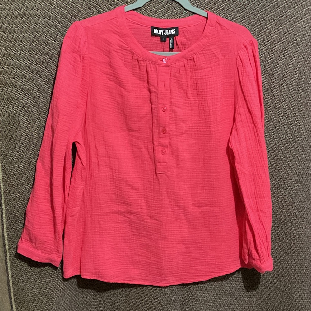 DKNY Vibrant Pink Textured Blouse